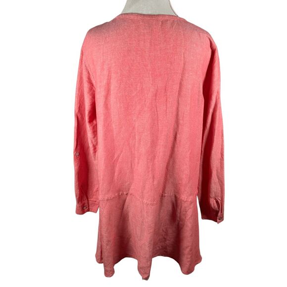 J. Jill Coral Button Shirt Dress Linen Blend Summer Beachy Relaxed Tunic Size L - Picture 5 of 8